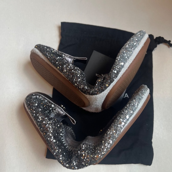 Yosi Samra Oxidized Silver Ombre‎ Glitter Serena Foldable Ballet Flat Shoes 7 - Picture 15 of 16